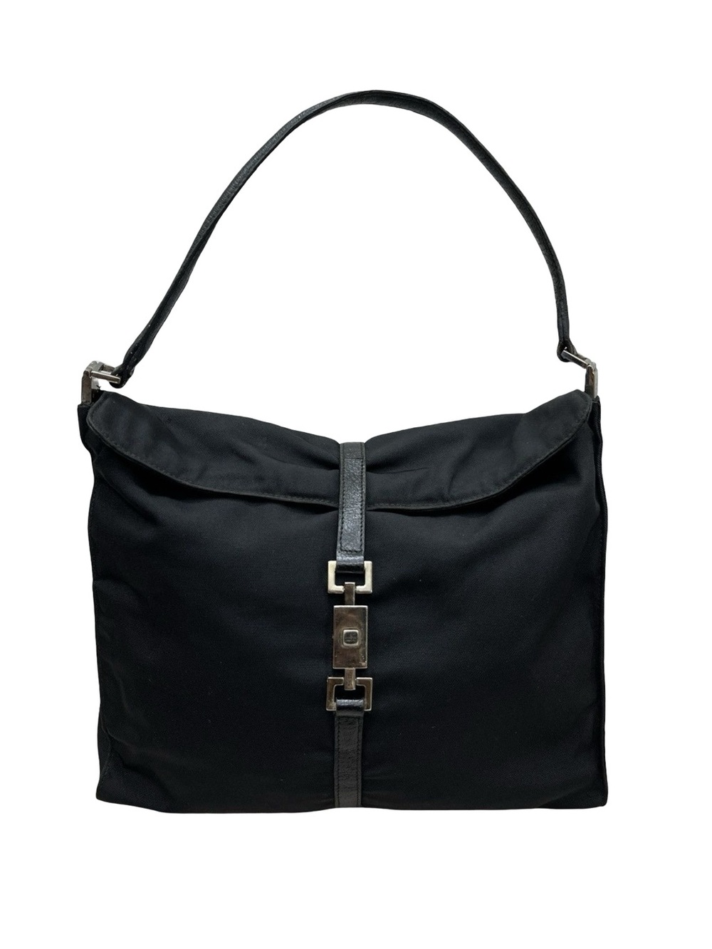 Vintage Gucci Jackie Style Black Canvas Shoulder Bag Silver Hardware Hobo Bag